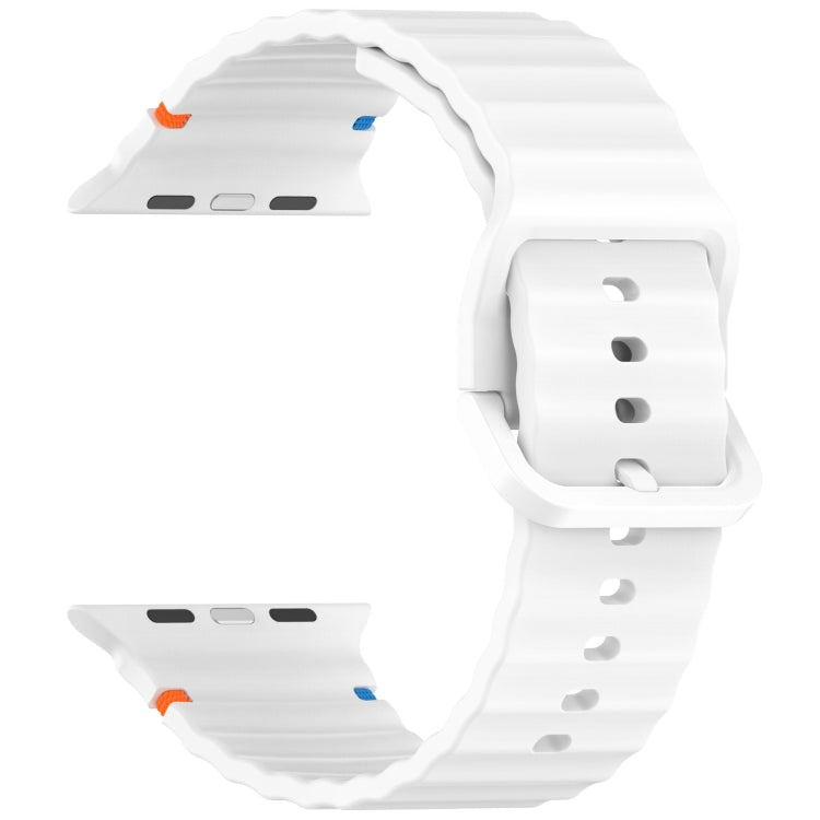 White wavy-grain silicone watch band with buckle and watch attachment connectors.