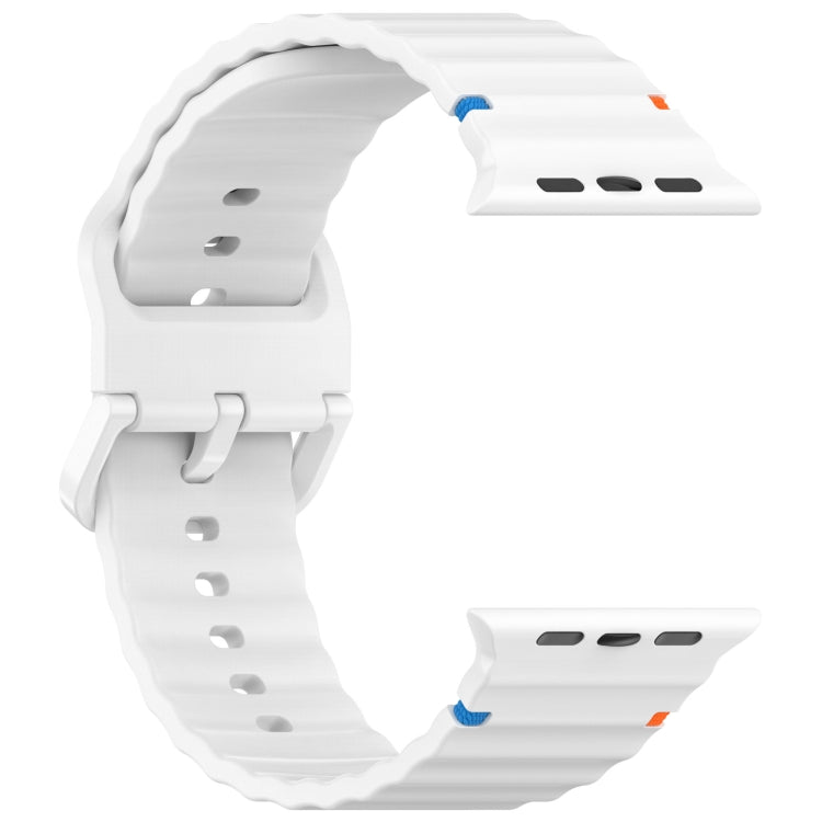 White wavy-grain silicone watch band with ridged texture, buckle, and adjustment holes