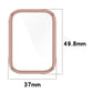 Rose gold smartwatch case with a clear screen protector; measures 37 by 49.8 mm.