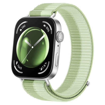 Pale green nylon loop watch band shown attached to a smartwatch