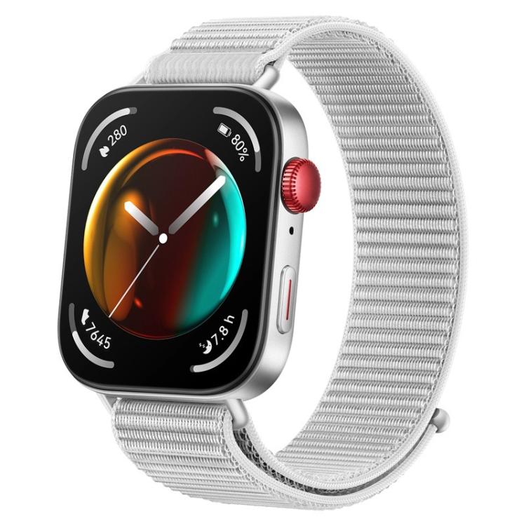 Light gray nylon loop watch band shown attached to a smartwatch