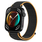 Black nylon loop watch band with orange trim shown attached to a smartwatch