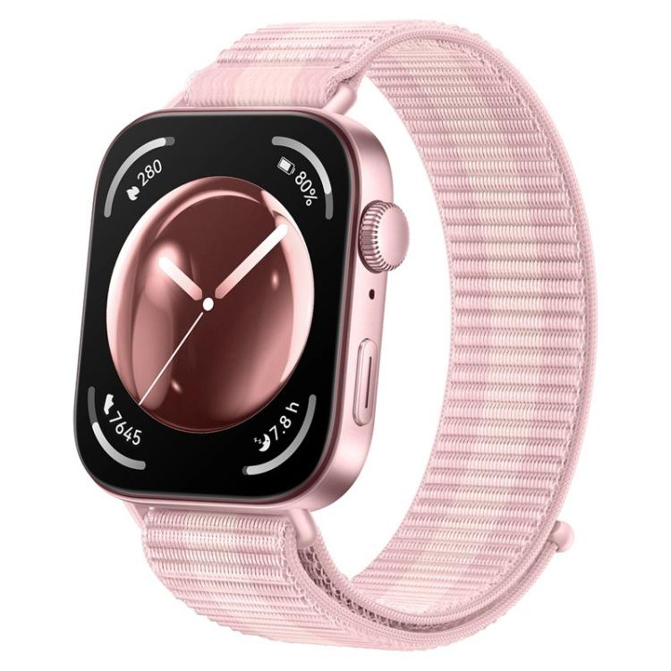 Pink nylon hook-and-loop watch band with a fine ribbed weave