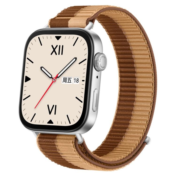 Light brown nylon hook-and-loop watch band with a ribbed weave