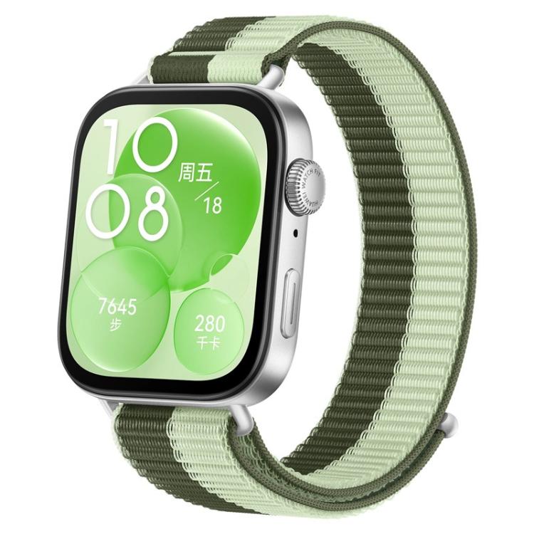 Pale green nylon watch band with dark green stripes