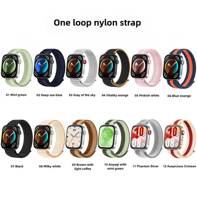 Nylon loop watch band color chart showing 12 available colors