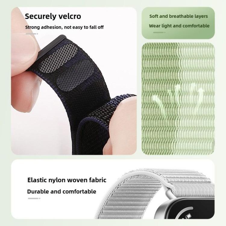Nylon loop watch band detail showing hook-and-loop closure and woven fabric