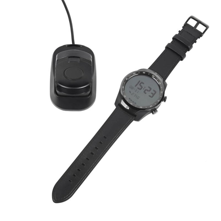 Magnetic charging dock with smart watch on black strap, black