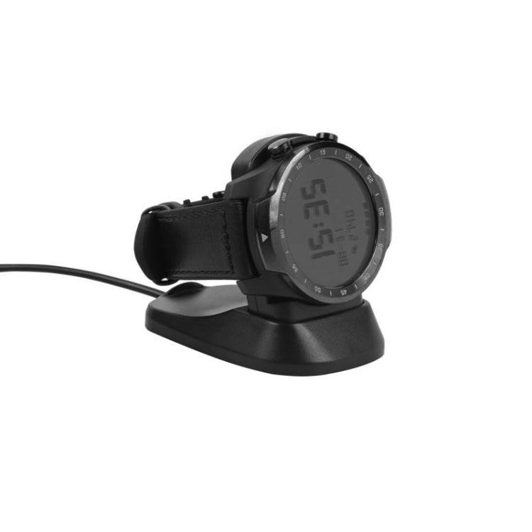 Magnetic charging dock with watch tilted on stand, black