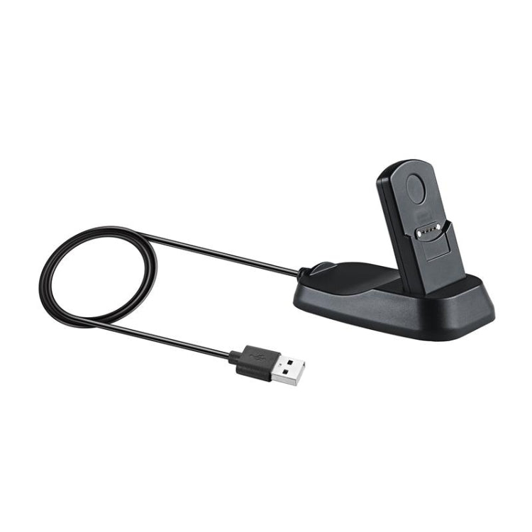 Magnetic smartwatch charging dock with black base, cable, and USB connector
