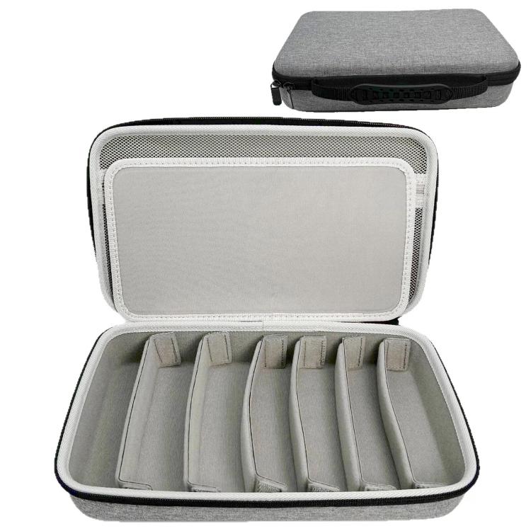 Gray hard eyeglass case with zip opening and padded interior compartments