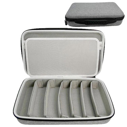 Gray hard eyeglass case with zip opening and padded interior compartments