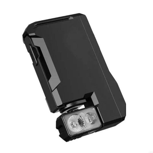 Black mini magnetic flashlight with side grip and clear LED lens