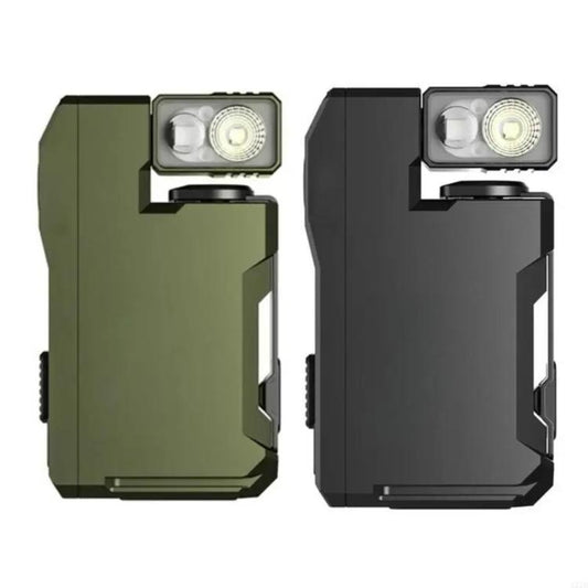 Mini magnetic flashlight pair: green and black with front LED lenses