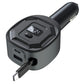 Compact retractable car charger with LED voltage display, USB port, black