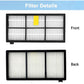 Robot vacuum filters, rectangular with white pleats, front and back