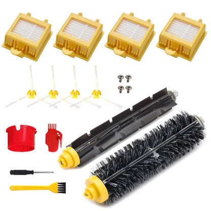 14-piece robot sweeper replacement parts kit with yellow filters, brushes, roller, and screws