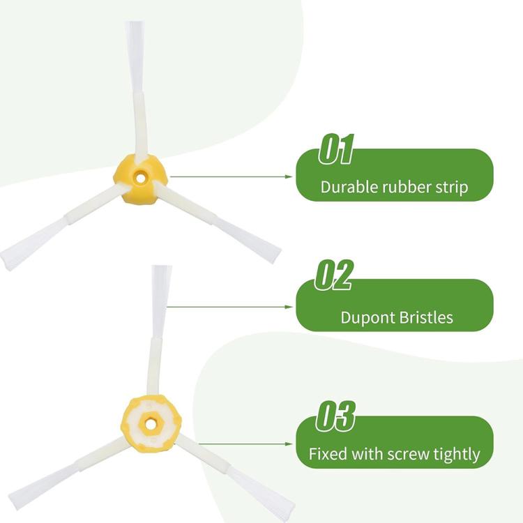 Tri-armed side brush with yellow hub and white blades