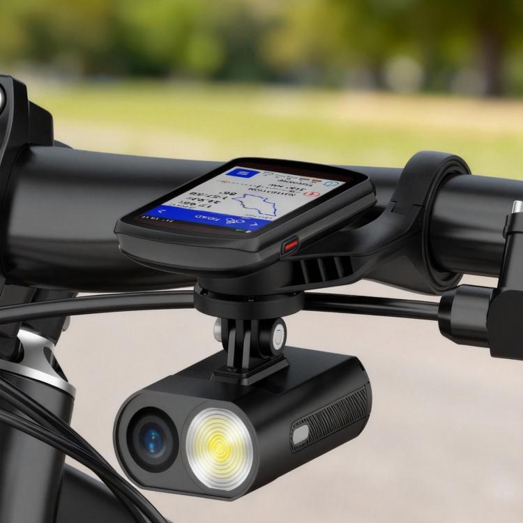 Bike computer mount holder with Garmin Edge on handlebar extension support frame