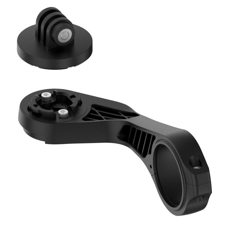 Black bike mount extension frame with removable base cover and vented handle arm