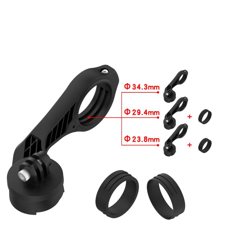 Black bike mount extension frame with spare rings and rubber inserts shown
