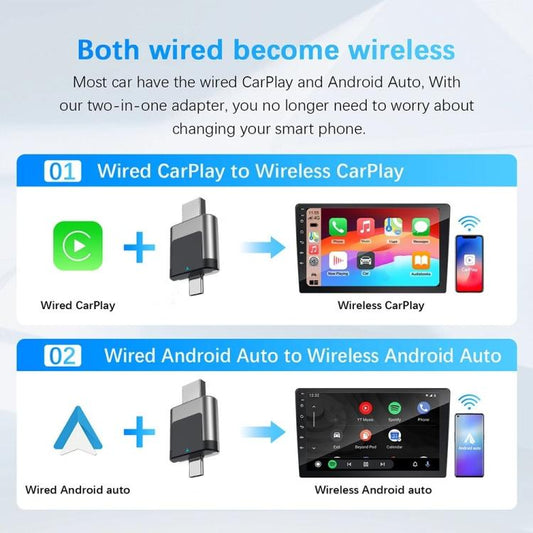 M28 Wired to Wireless Car Adapter 2 in 1 Type-C + USB Wireless CarPlay AI Box Android Auto, M28