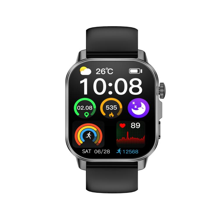 ET571 smartwatch with black silicone strap and colorful health metrics on screen