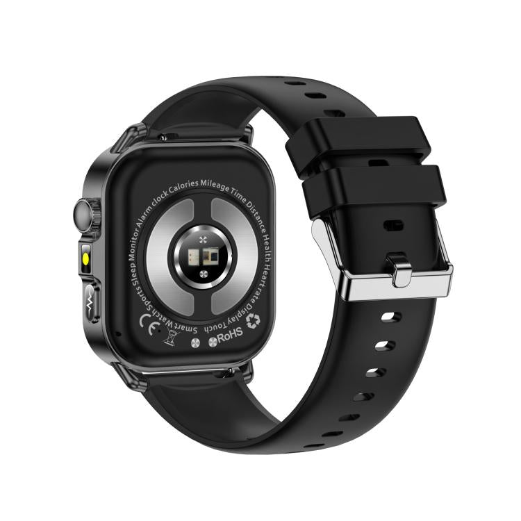 ET571 smartwatch back with central health sensor and adjustable black strap