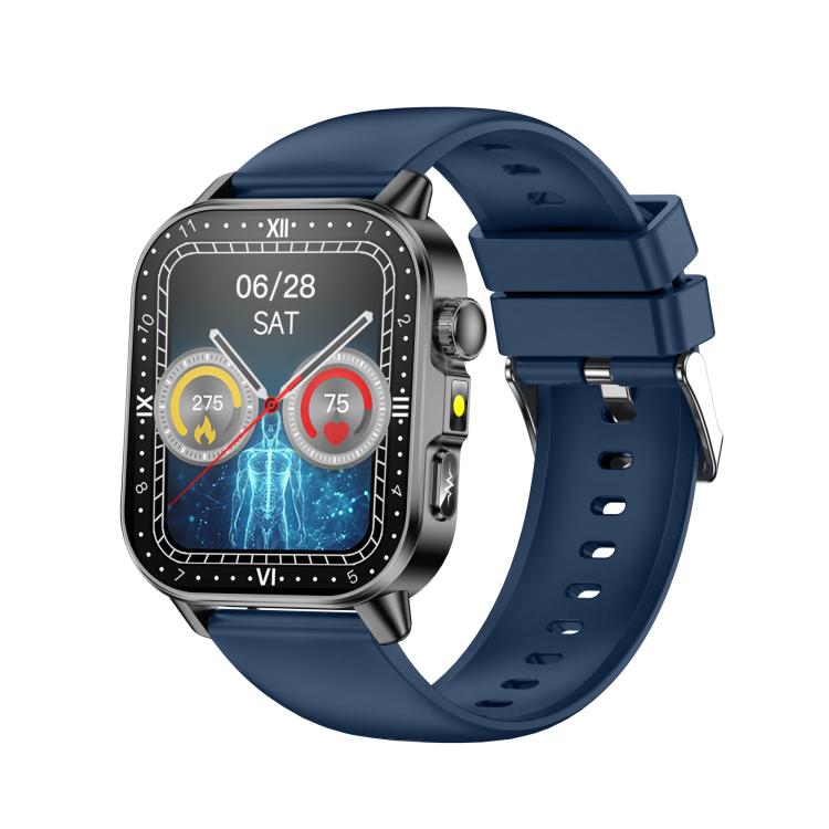 ET571 smartwatch with navy strap and analog-style health display