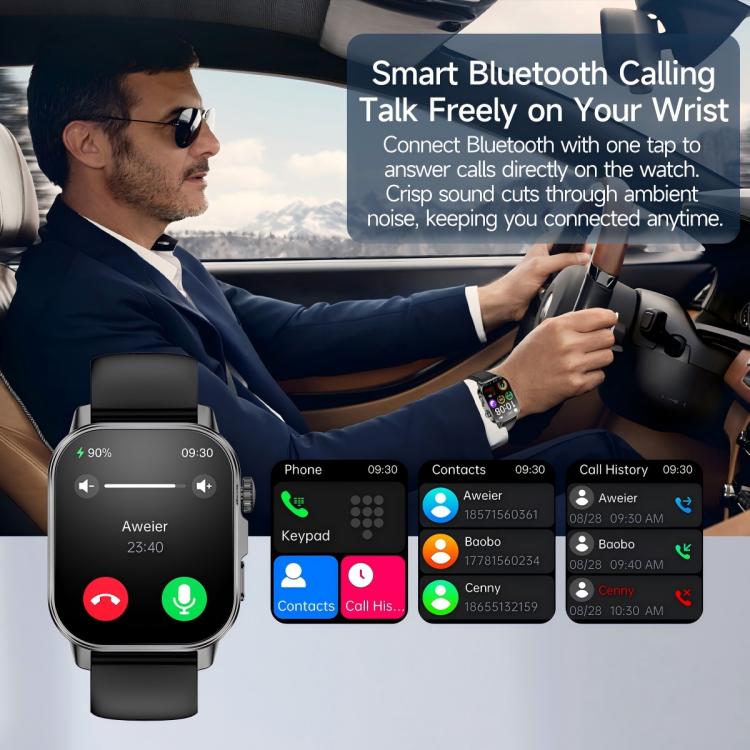 ET571 smartwatch with calling interface for Bluetooth calls, contacts and call history