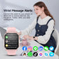 Pink smartwatch with a large color display showing message notifications and a silicone strap