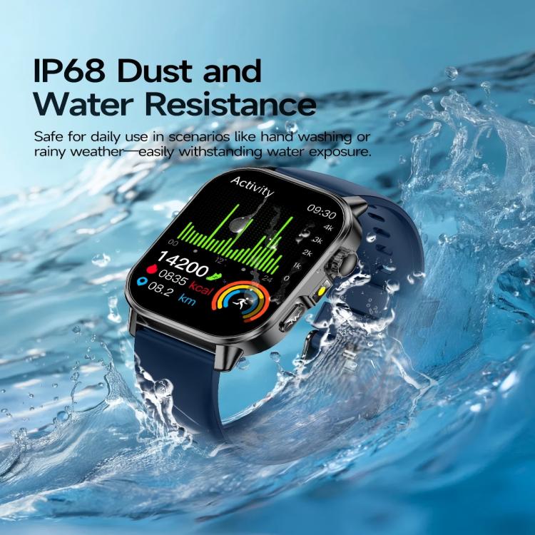 ET571 smartwatch with dark blue strap displaying activity tracking