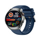 ET460 smart watch with blue silicone strap, silver case, and colorful digital face