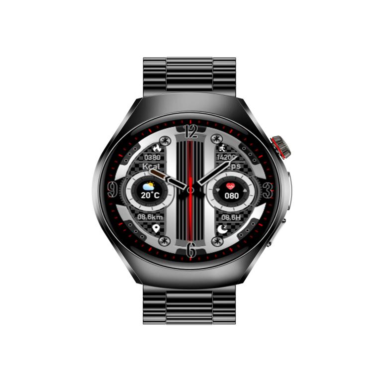 ET460 smartwatch with dark steel band and analog-style fitness watch face