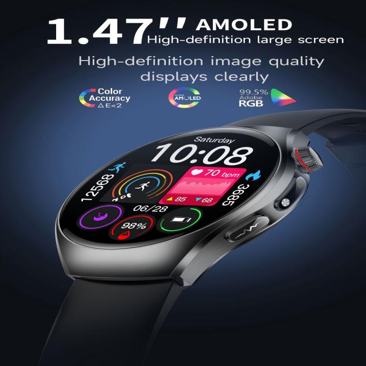 ET460 smartwatch with dark strap and large 1.47-inch color display