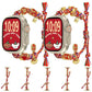 Two Apple Watches with red braided charm bands, shown with five band designs