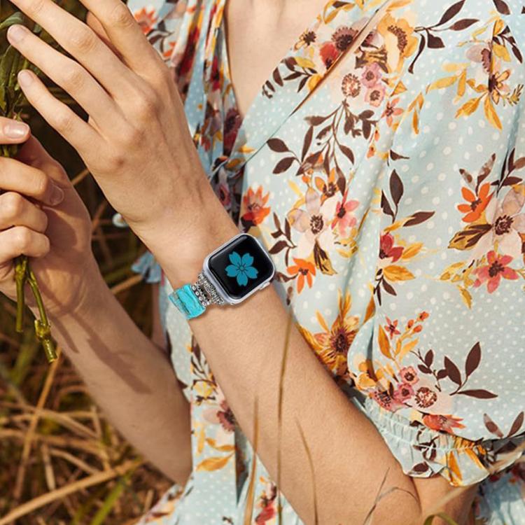 Turquoise bead watch band worn with a smartwatch