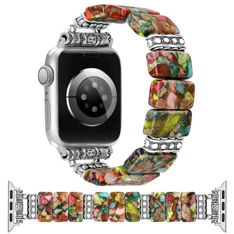 Multicolor ceramic bracelet watch band with polished silver-tone links and watch connectors