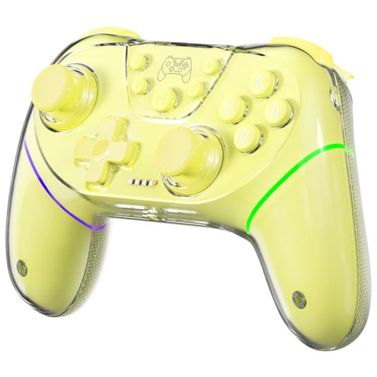 Yellow translucent game controller with dual hall joysticks and ABXY buttons