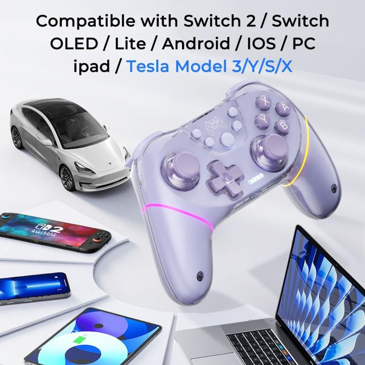 Purple game controller with thumbsticks, ABXY buttons, and shoulder trigger controls