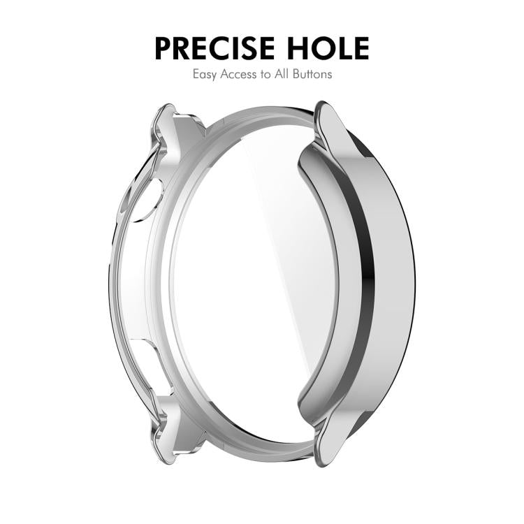 Silver TPU watch cover shown from the inside, with precise openings for watch buttons.
