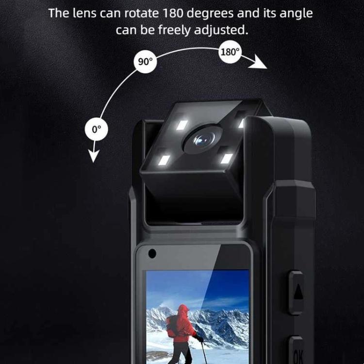 Clip-on camera with 180-degree rotating lens and adjustable viewing angle diagram