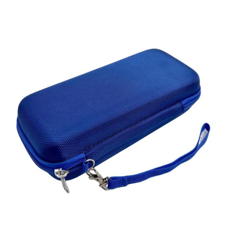 Blue hard-shell carrying case for a 3D printing pen, with zipper and detachable strap.