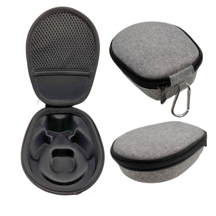 Zippered hard-shell storage case in black and gray with metal keyring