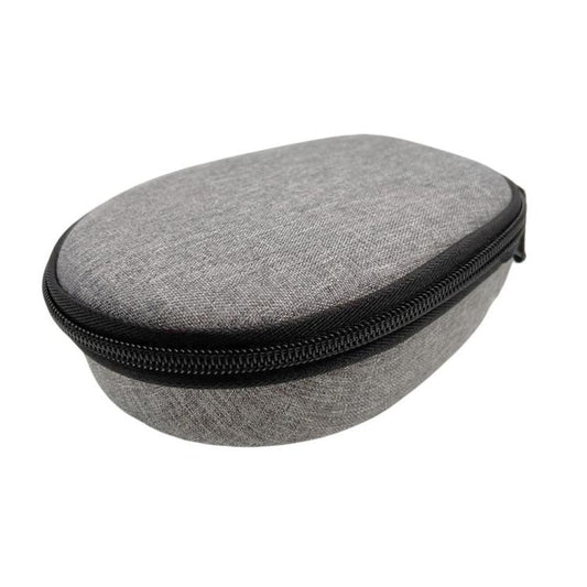 Gray hard-shell headphone storage case with zippered top