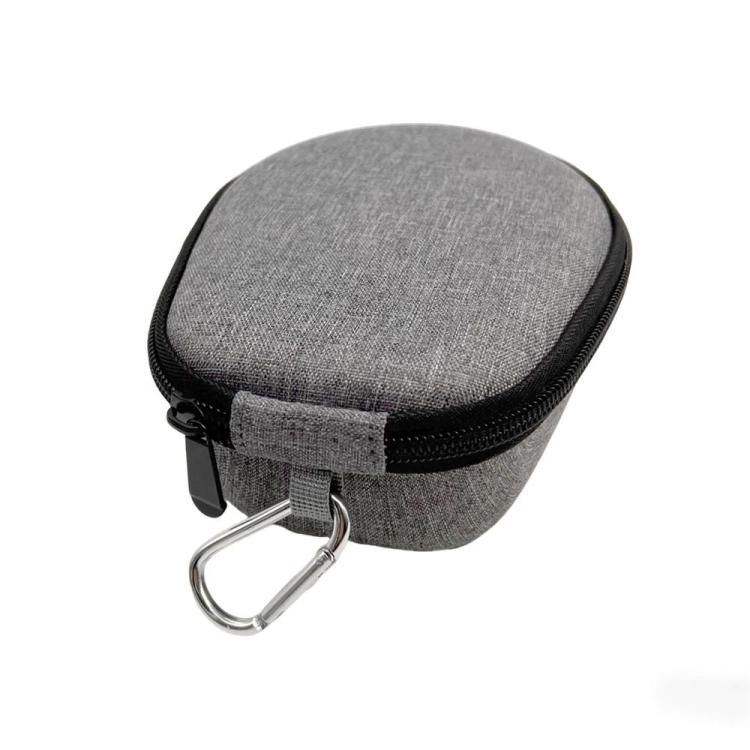 Gray zippered hard-shell storage case with metal carabiner clip