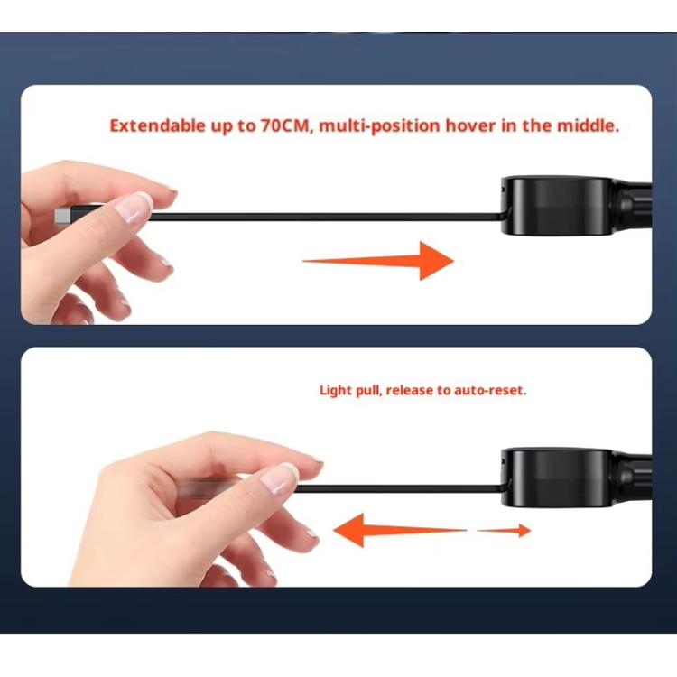 Retractable car charger cable with hand pulling the cable from the dock