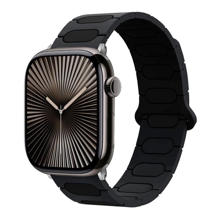 Magnetic silicone Apple Watch band in charcoal with black oval accents