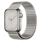 Silver Milanese watch band with a silver Apple Watch case
