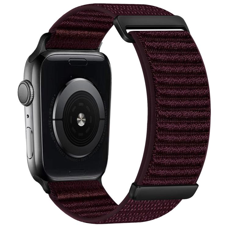 Burgundy nylon hook-and-loop watch band with two-section mountain pattern